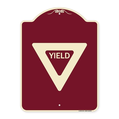 Signmission Designer Series Sign-Yield, Burgundy Heavy-Gauge Aluminum Sign, 24" x 18", BU-1824-22695 A-DES-BU-1824-22695